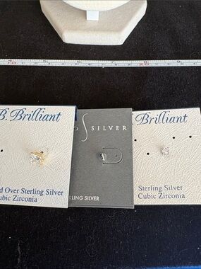 Brilliant Sterling Silver Cubic Zirconia Stud Earrings - 3 Single Earrings
